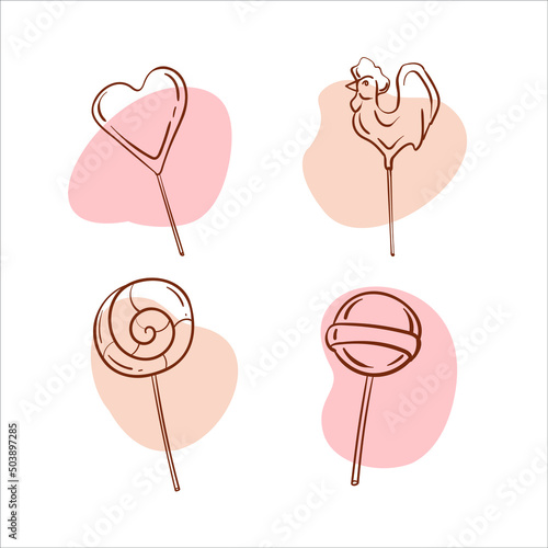 hand drawn colored lollypop icon set on the white background