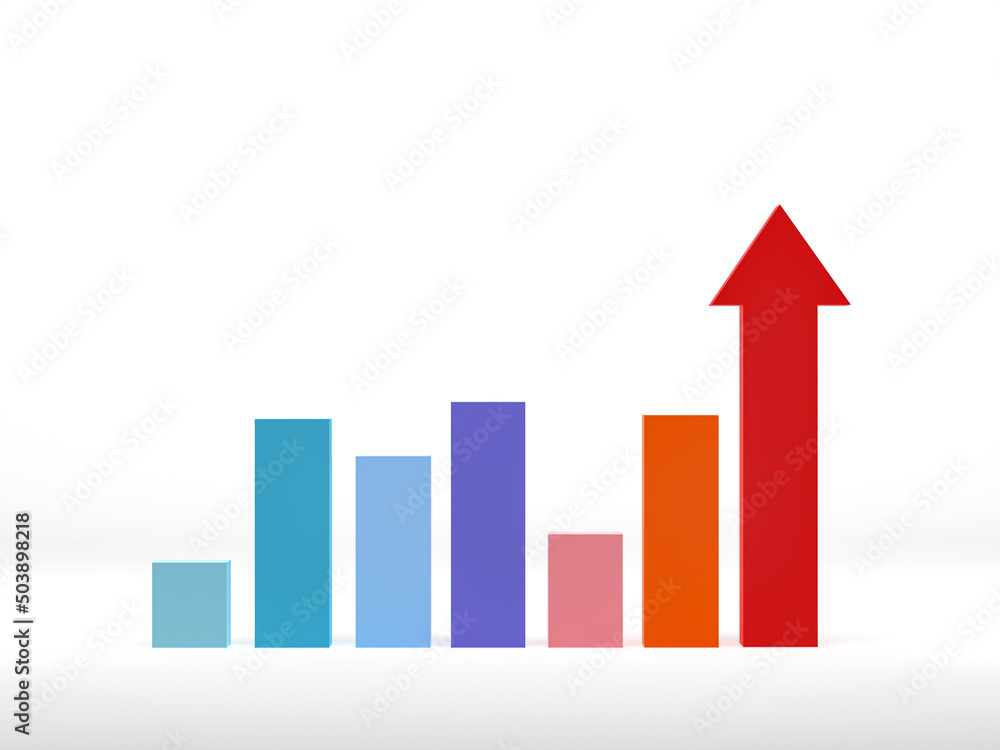 3D rendering, 3D illustration. Growing graph bar diagram on white background. minimalist graph of income growth. 3D rendering, 3D illustration. Growing graph bar diagram on white background. minimalist graph of income growth.
