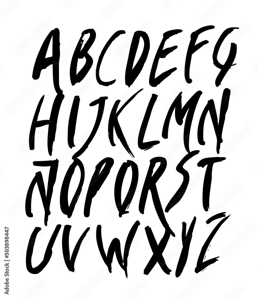 Hand drawn inked brush strokes style Spanish alphabet. Hand drawn typography. Vector illustration. Hand drawn inked brush strokes style Spanish alphabet. Hand drawn typography. Vector illustration.