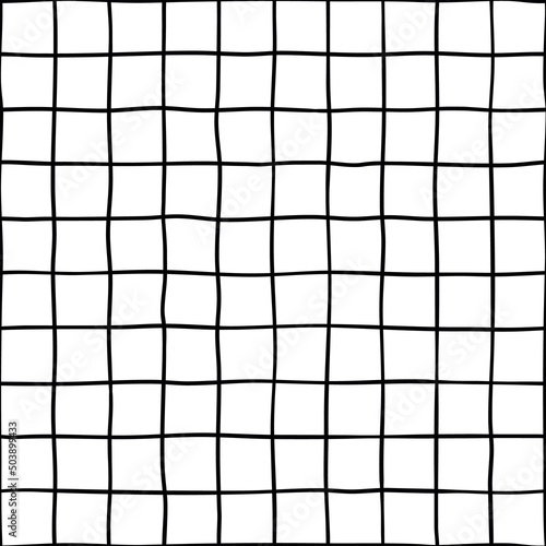 Inky doodle check lines seamless pattern. Vector hand drawn wave lines with a pen for sheet of paper. Black and white. Repeat background for fabric, wrapping, invitations, card, scrapbooking or