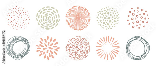 Set of circle doodle textutes. Vector hand drawn abstract patterns, lines and dots. Freehand drawing for design.