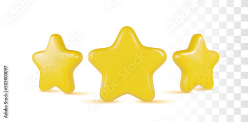 3d Yellow Shiny Star Icons. Vector Realistic Render Isolated On Transparent Background. Perspective Close Up View