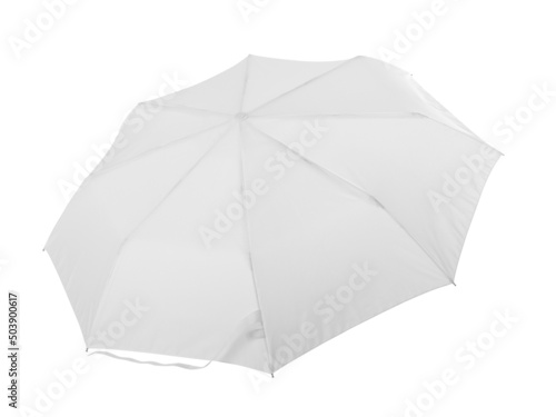Plain white colored folding umbrella isolated on white background