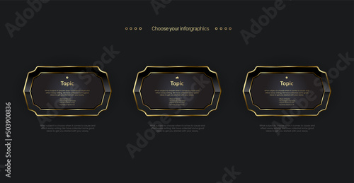 Vector of Gold option buttons design template, THREE options chart for business and finance template website ilustration