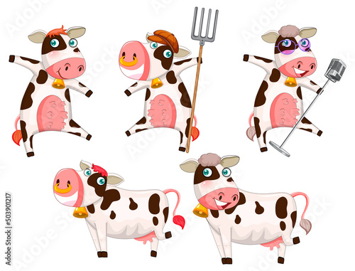 Fototapeta Naklejka Na Ścianę i Meble -  Set of different cows cartoon characters