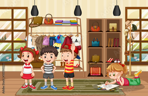 Scene with children playing indoor