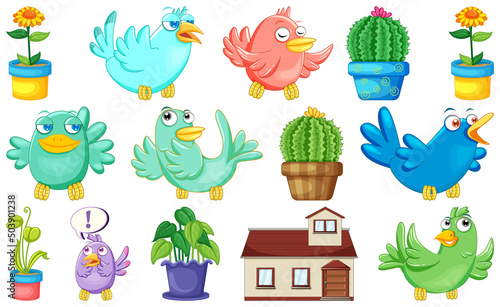 Set of houses and plants