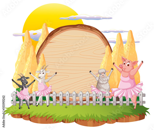 Empty banner template with farm animals