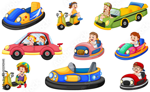 Set of kids riding Go-Kart