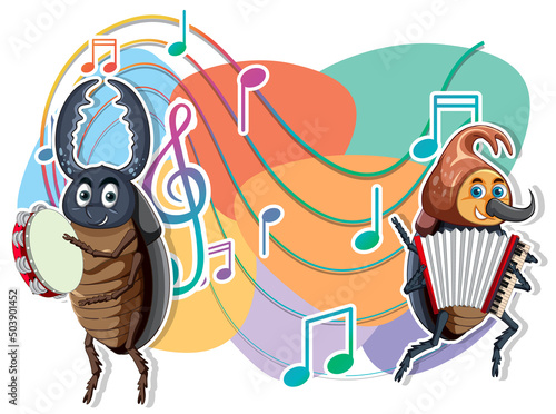Group of beetle playing music together