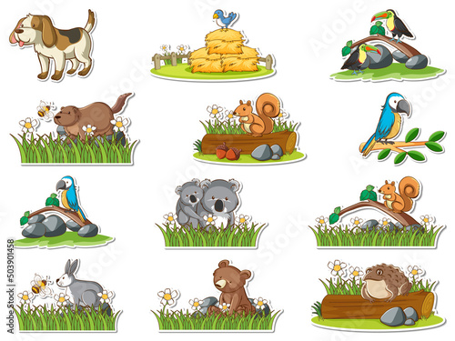 Sticker set of wild animals cartoon