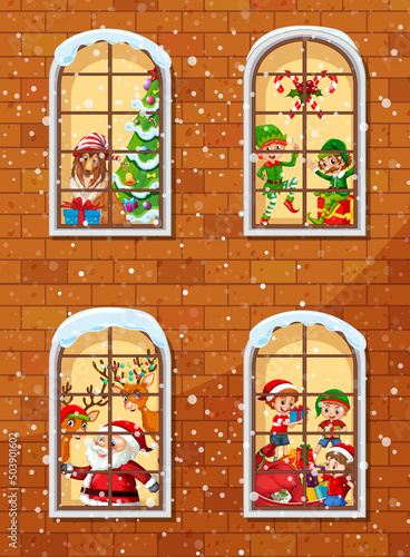 Apartment windows with neighbors cartoon character
