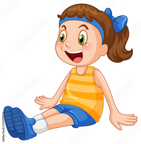Happy girl sitting on white background