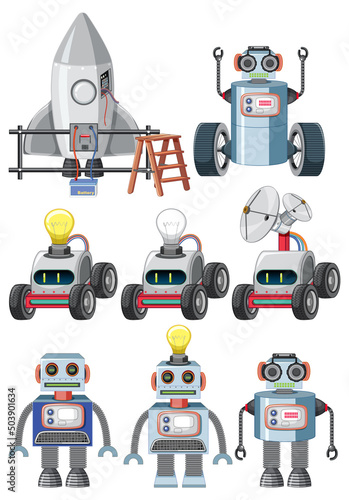 Set of different vintage robots
