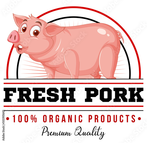 Pig cartoon character logo for pork products