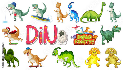 Many dinosaurs on white background