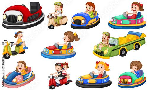 Set of kids riding Go-Kart