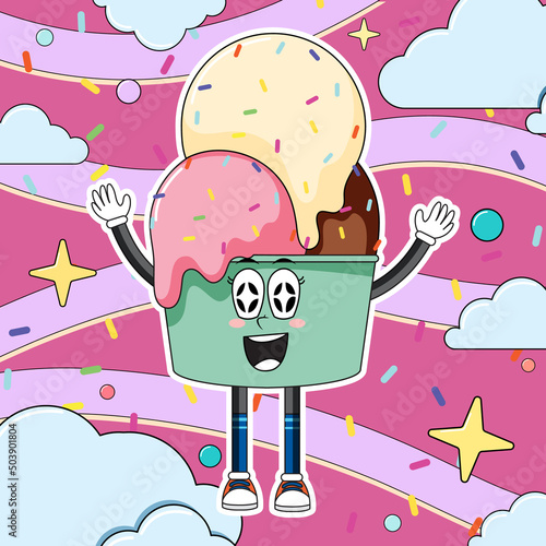 Funny ice cream cartoon character