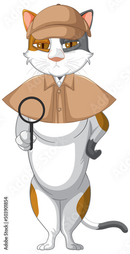 Detective cat wearing brown overcoat and hat