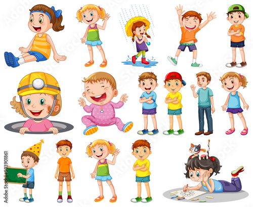 Happy children in different actions