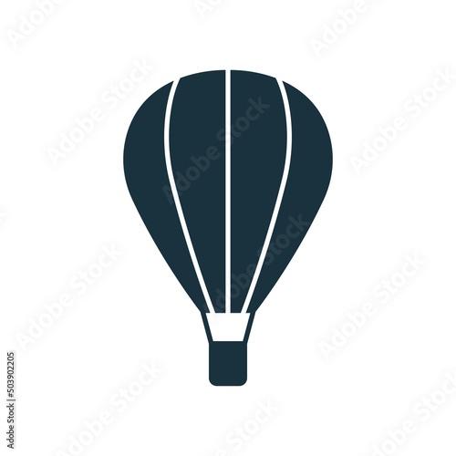 Black Hot Air Balloon with Basket Silhouette Icon. Fly Vintage Hotair Ballon for Fun Journey in Sky Glyph Pictogram. Flight Baloon for Travel Icon on White Background. Isolated Vector Illustration