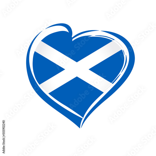 Love Scotland emblem with heart in flag colors. Scottish national holiday. Vector illustration