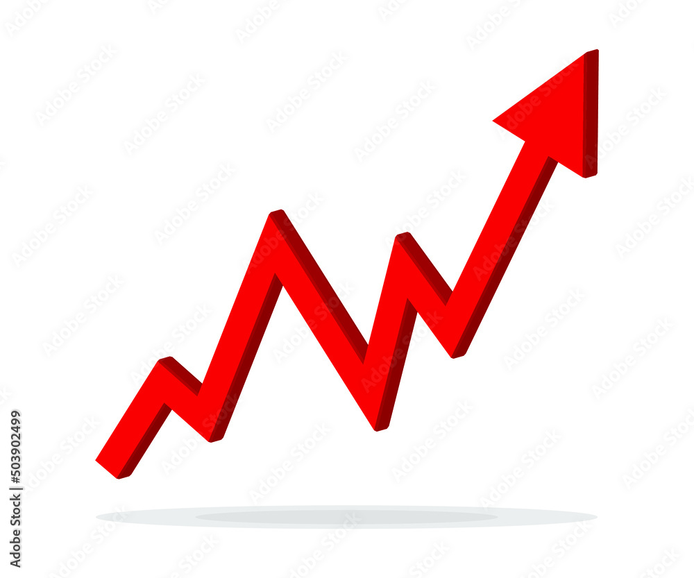 Growing business arrow on white background, Profit red arrow, Vector illustration.Business concept, growing chart. Concept of sales symbol icon with arrow moving up. Economic Arrow With Growing Trend. Growing business arrow on white background, Profit red arrow, Vector illustration.Business concept, growing chart. Concept of sales symbol icon with arrow moving up. Economic Arrow With Growing Trend.