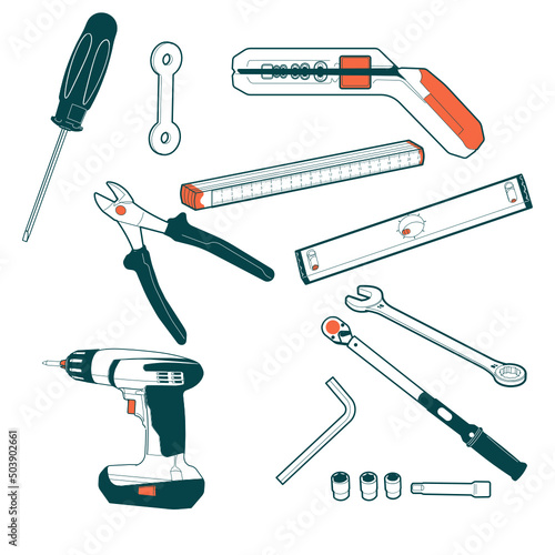 Elektriker Werkzeuge - Outline Drehmomentschlüssel