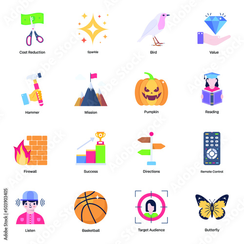 Set of Business and Media Flat Icons 