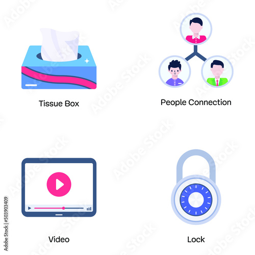 Trendy Flat Icons of Media and Accessories 