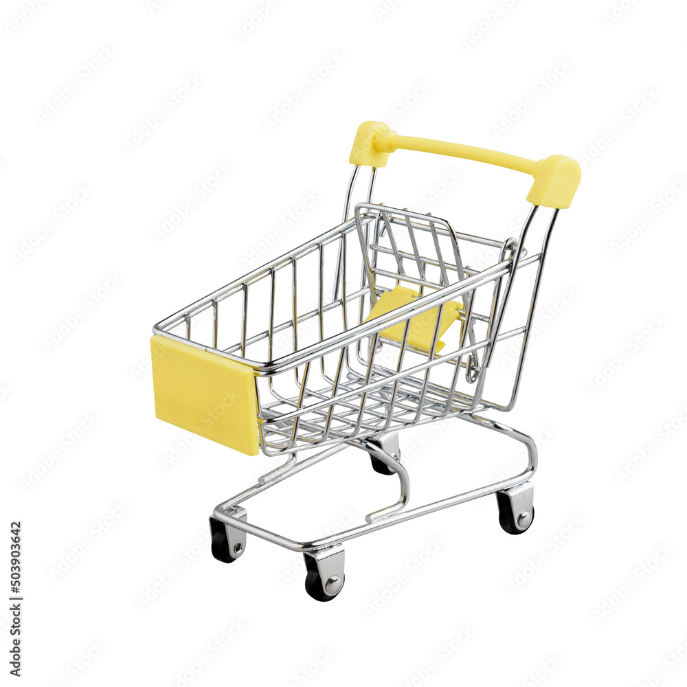 The cart toy is like a shopping cart in a supermarket. Symbols buy, sell, shopping or material for creativity ideas. Isolated on white background with clipping path. The cart toy is like a shopping cart in a supermarket. Symbols buy, sell, shopping or material for creativity ideas. Isolated on white background with clipping path.