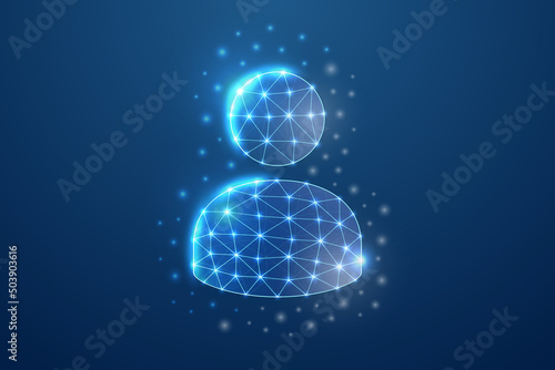 User avatar 3d symbol in blue low poly style. Teamwork, businessman design concept vector illustration. Profile polygonal wireframe.