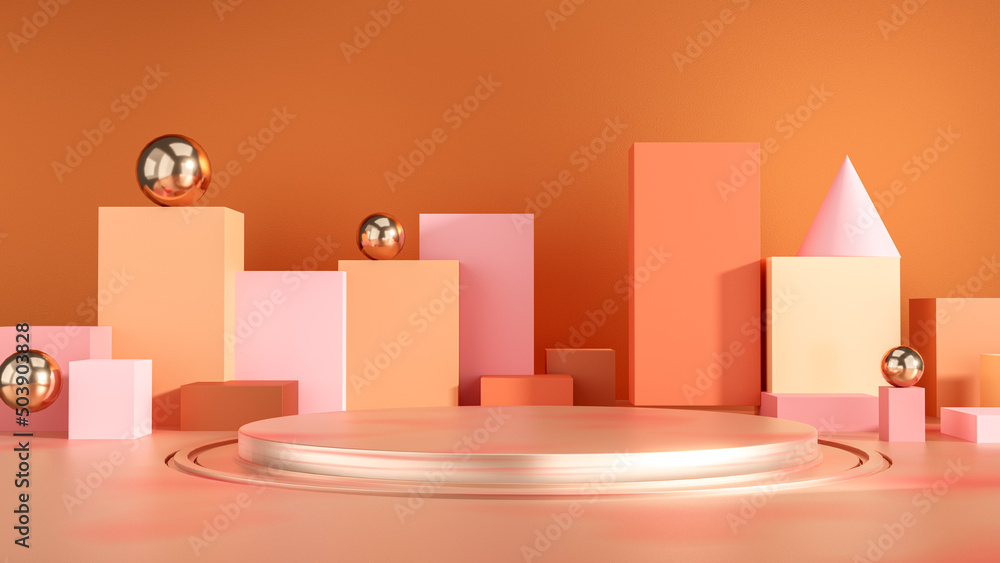 3d podium minimal scene with geometrical product. Pastel colors podium, minimal style display. Scene to show cosmetic products. 3d render. 3d podium minimal scene with geometrical product. Pastel colors podium, minimal style display. Scene to show cosmetic products. 3d render.