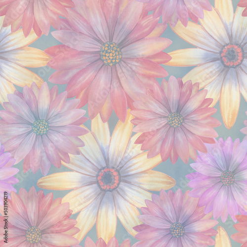 Seamless botanical pattern for design  fabric  wallpaper  print  textile. Watercolor floral ornament in digital processing. Delicate background of flowers.