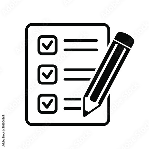 Checklist with pencil icon vector illustration. Test vector icon.