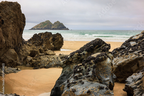 Obraz na płótnie Carters or Gulls Rocks at Holywell Bay North coast of Cornwall