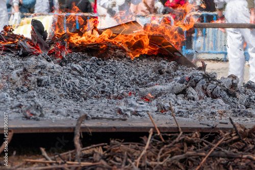 bonfire barbecue on the roasted garlic festival in Arnedo, La Rioja, Spain