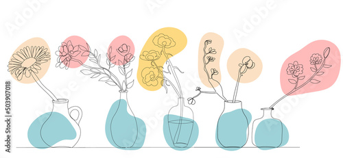 flowers in a vase one continuous line drawing, isolated, vector