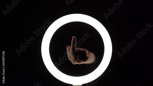 gesture package. female hands close-up make figures from fingers. finger play. Middle finger up. Obscene gesture fuck yourself
