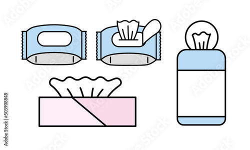 ボックスティッシュとウェットティッシュのイラスト素材。