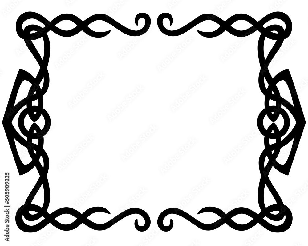 Celtic style horizontal frame vector silhouette template. Frame for