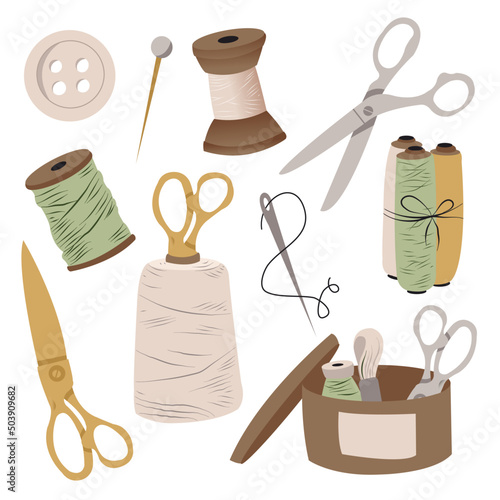 sewing tools equipment set knitting vector isolated