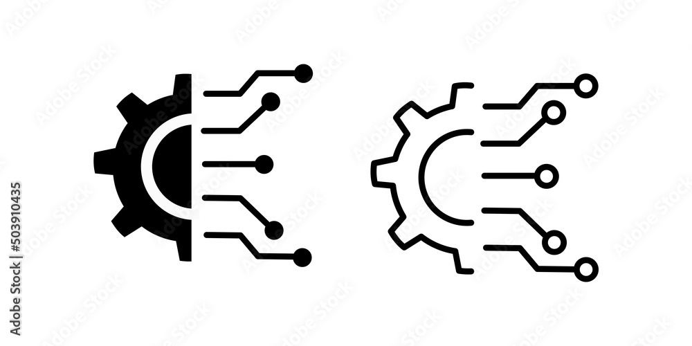 Business Intelligence line and glyph icon, data and analytics, cogwheel sign, vector graphics, a linear pattern on a white background.