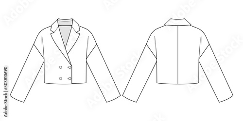 Fashion technical drawing of oversized Croped double breasted jacket