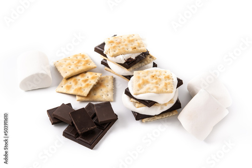 Homemade smores isolated on white background