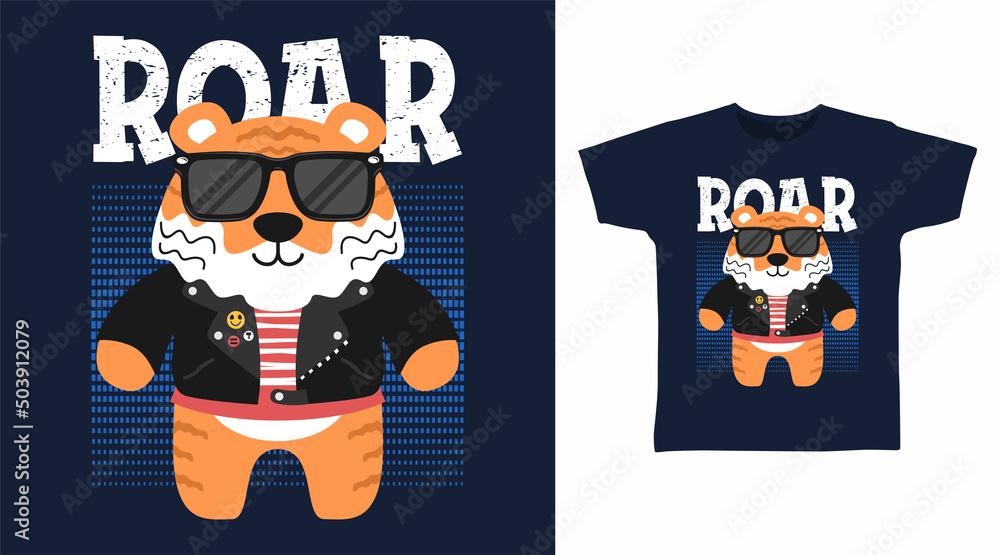 Cool tiger rocker cartoon tshirt art design Stock Vector | Adobe Stock