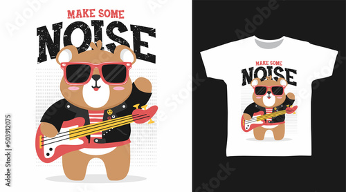 Cool bear rocker cartoon tshirt art design
