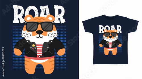 Cool tiger rocker cartoon tshirt art design