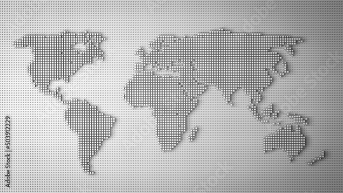 3d Pixel world map background. Digital dots in the form global earth. 