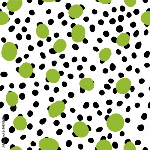 Abstract hand drown polka dots background. White dotted seamless pattern with color circles. Template design for invitation, poster, card, flyer, textile, fabric